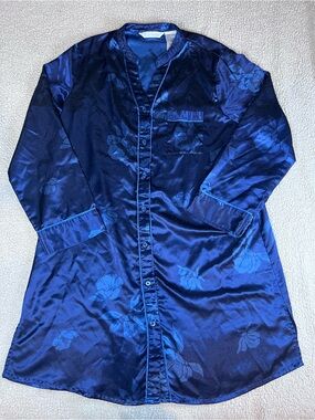 Kay Anna Night Shirt Men's Size M Dark Blue Floral Button-Down